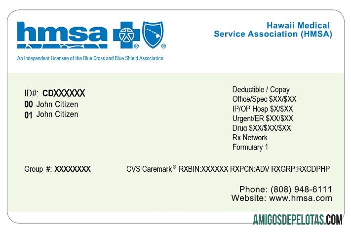 Cartão de seguro saúde do Havaí amostra